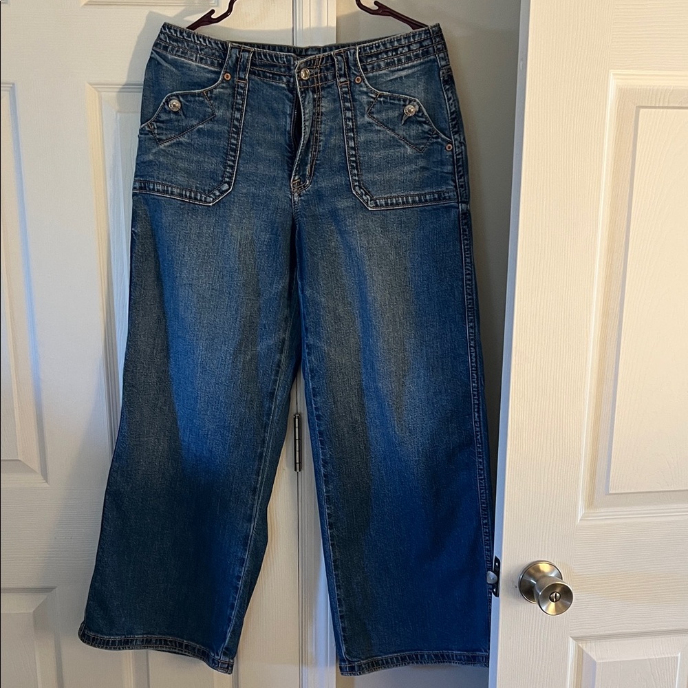American Eagle Outfitters Dark Blue Low-Rise Ultra Wide Leg Jeans
